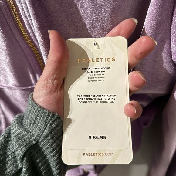Fabletics Donna Velour Hoodie with Gold Zipper NWT Size Large Purple - Picture 6 of 7